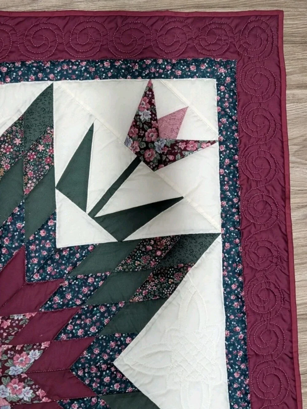 Handmade Lone Star Quilt Star of Beauty Wall Hanging Floral Tulip Quilt 45